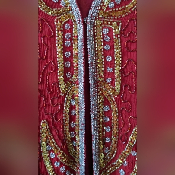 Vintage Milano 100% Silk Beaded 2pc set, Red and Gold Sequins, Stunning! XL - Picture 4 of 12